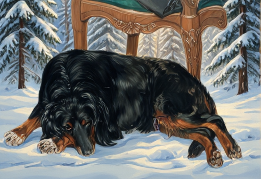 Dog with snowy forest background