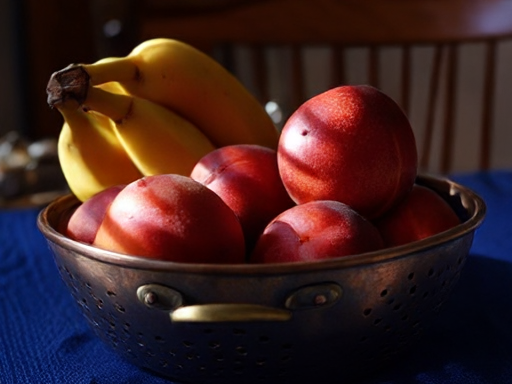 Fruit with cobalt tablecloth