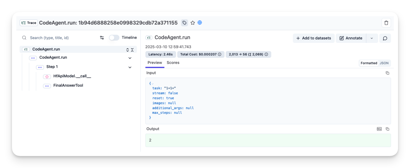 Example trace in Langfuse