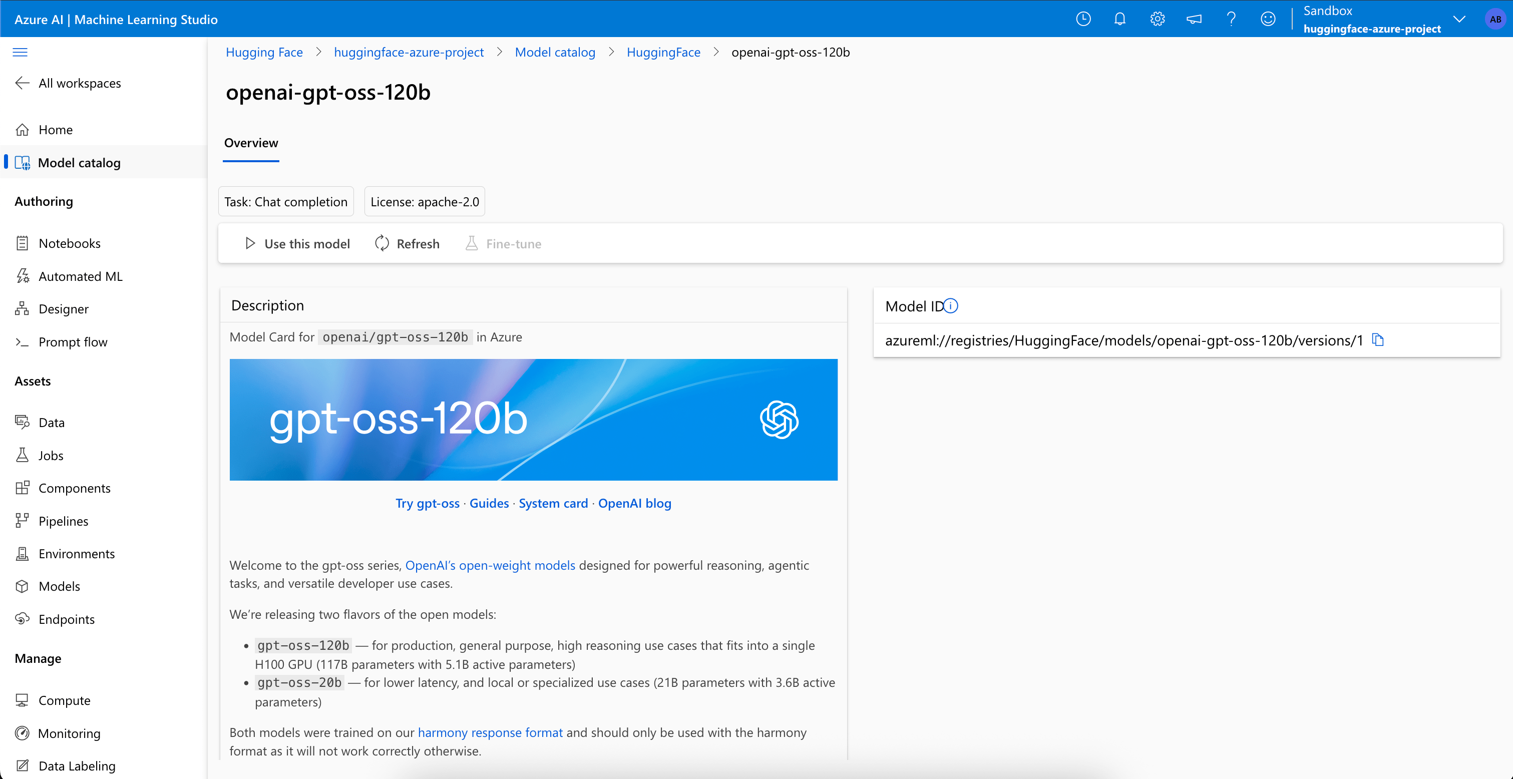 model card in azure ai model catalog