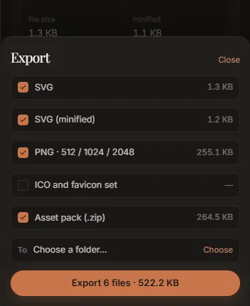 The export sheet